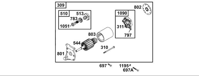 Electric Starter Diagram and Parts List for 133232-1012-XX  Briggs and Stratton Engine